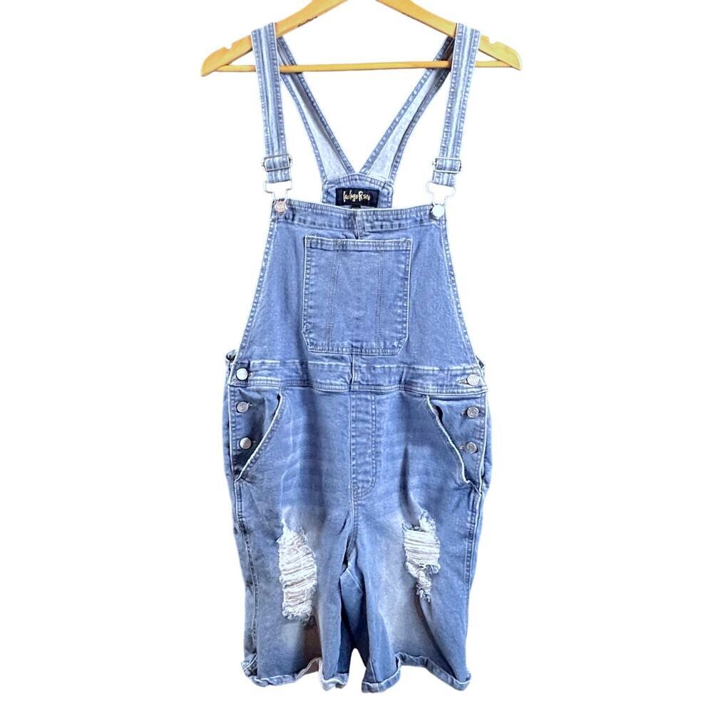 Denim Blue Cotton Overall Cuff Shortalls Size 13 Bib Romper Boho Cottage Casual